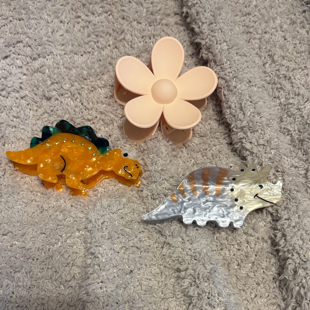 Dinosaur and Flower Hair Clips
